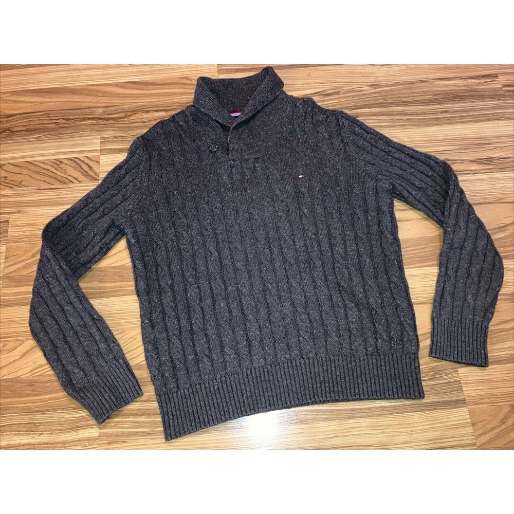 Tommy Hilfiger Wool Blend Cable Knit Tennis Sweater‎ Size L Gray